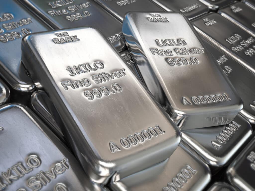 silver bars or ingots background. precious metal.